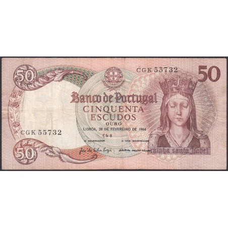 Portugal - Pick 168_b6 - 50 escudos - Série CGK - 26/02/1964 - Etat : TB