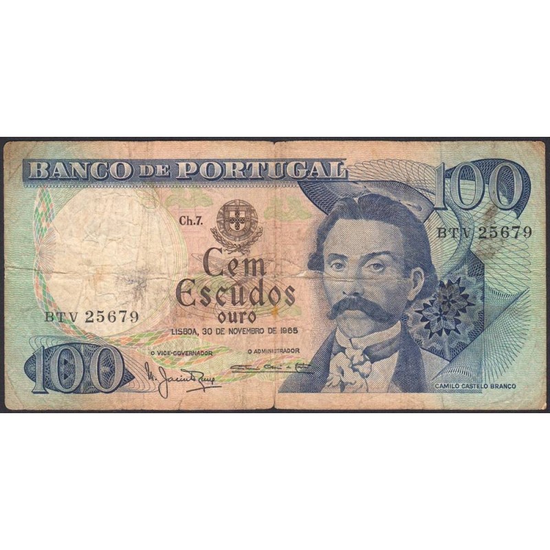 Portugal - Pick 169a_a3 - 100 escudos - Série BTV - 30/11/1965 - Etat : B