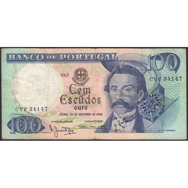 Portugal - Pick 169a_a3 - 100 escudos - Série CVF - 30/11/1965 - Etat : TB-