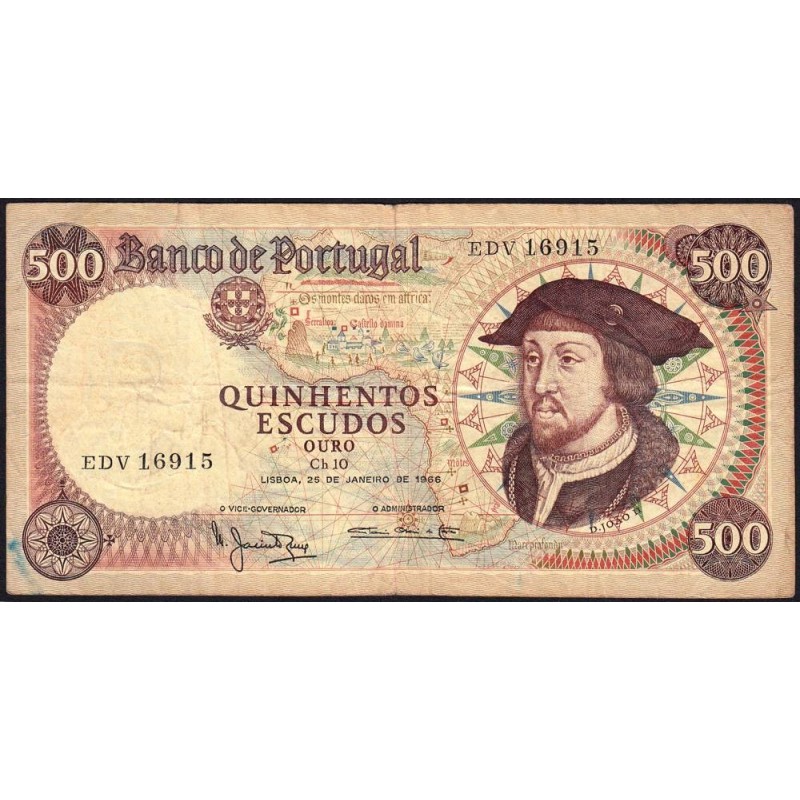 Portugal - Pick 170a_3 - 500 escudos - Série EDV - 25/01/1966 - Etat : TB