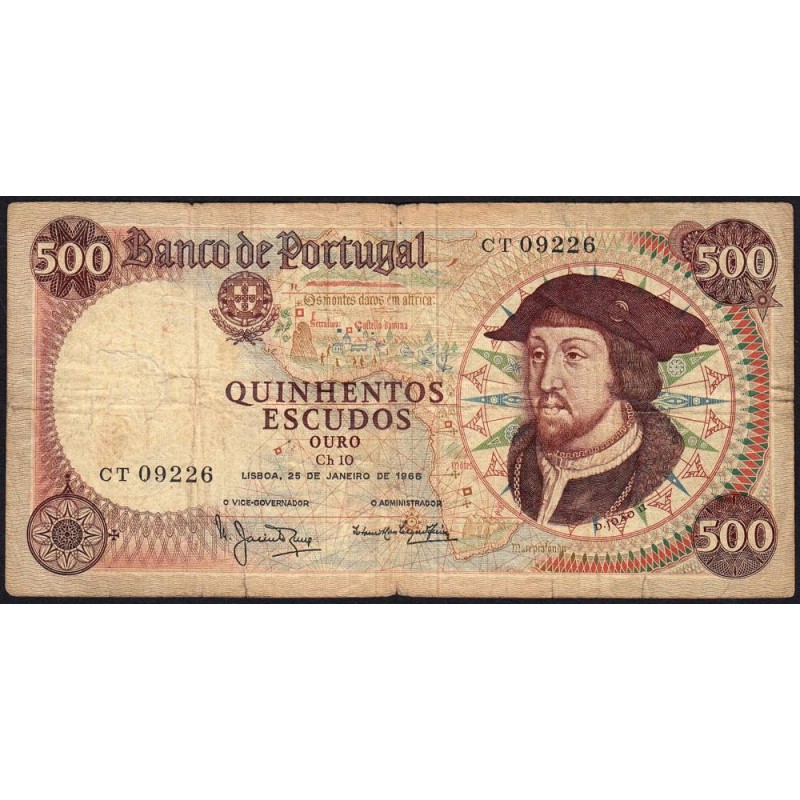 Portugal - Pick 170a_6 - 500 escudos - Série CT - 25/01/1966 - Etat : B+