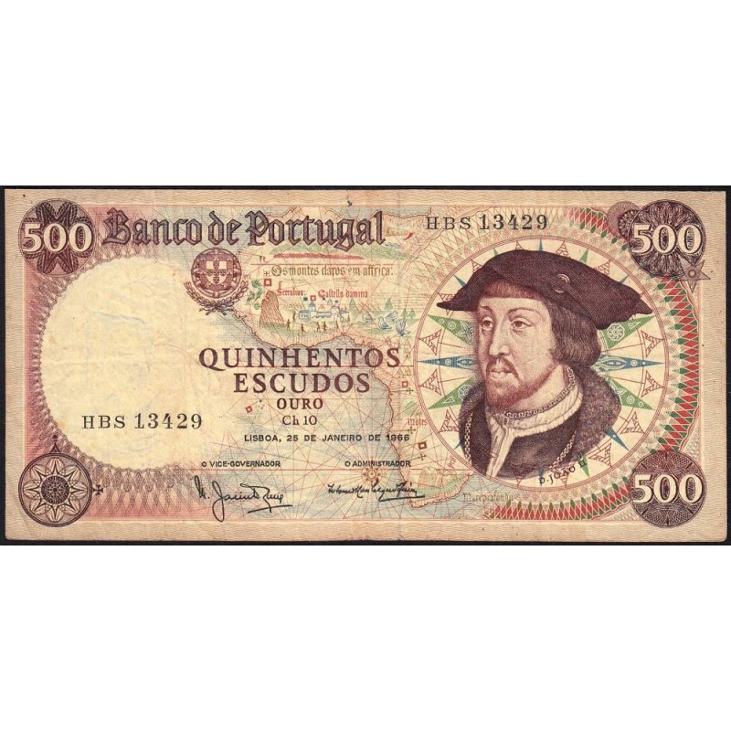 Portugal - Pick 170a_6 - 500 escudos - Série HBS - 25/01/1966 - Etat : TB-