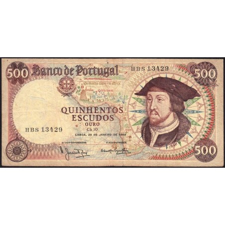 Portugal - Pick 170a_6 - 500 escudos - Série HBS - 25/01/1966 - Etat : TB-