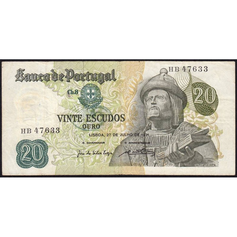 Portugal - Pick 173_a3 - 20 escudos - Série HB - 21/06/1971 - Etat : TB