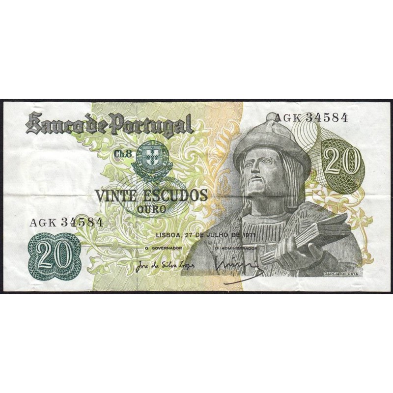 Portugal - Pick 173_a5 - 20 escudos - Série AGK - 21/06/1971 - Etat : TB+