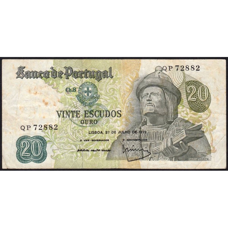 Portugal - Pick 173_c5 - 20 escudos - Série QP - 21/06/1971 - Etat : TB