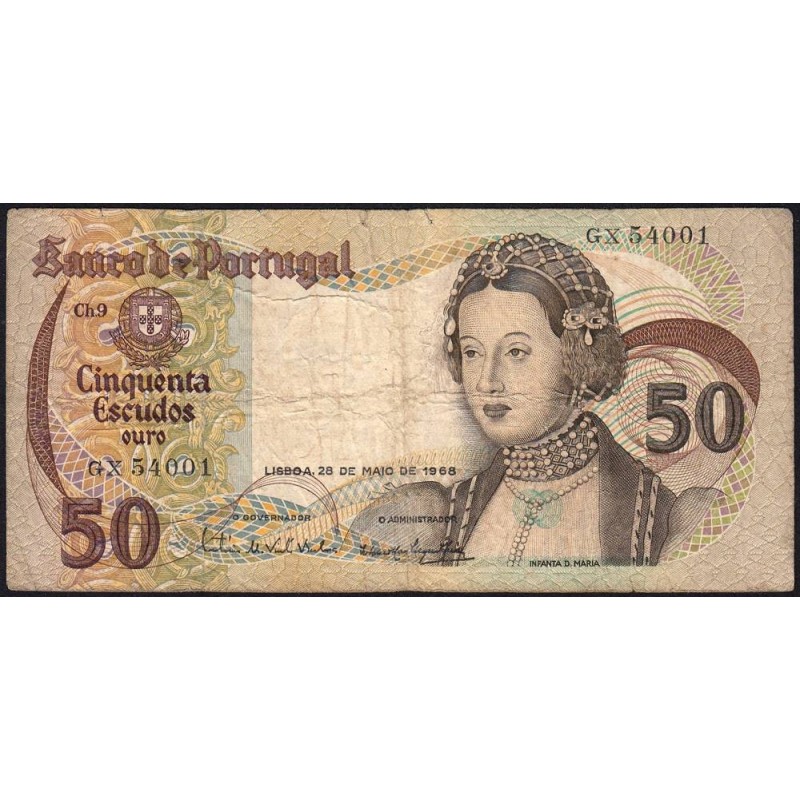 Portugal - Pick 174a_6 - 50 escudos - Série GN - 28/05/1968 - Etat : B+