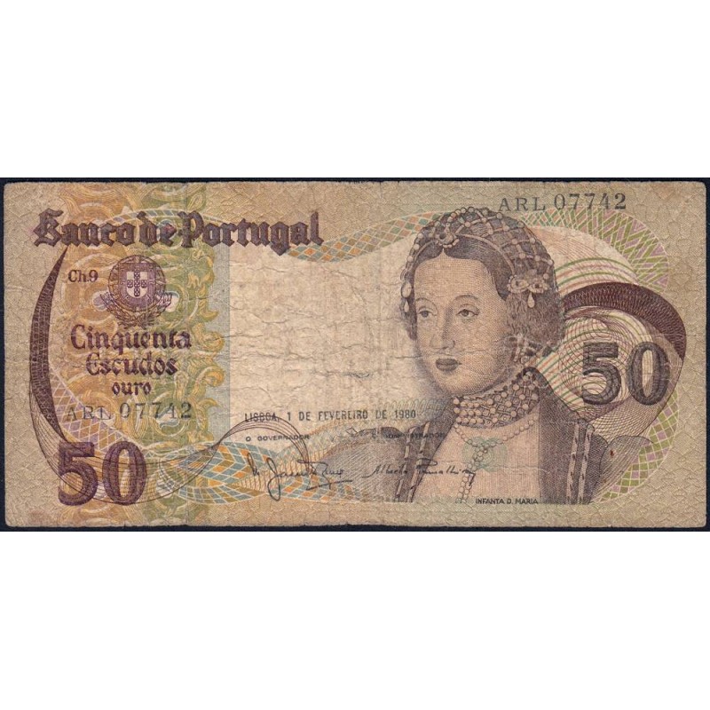 Portugal - Pick 174b_9 - 50 escudos - Série ARL - 01/02/1980 - Etat : B-