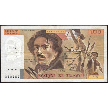 F 69-01f - 1978 - 100 francs - Delacroix - Série S.8 - Etat : TB