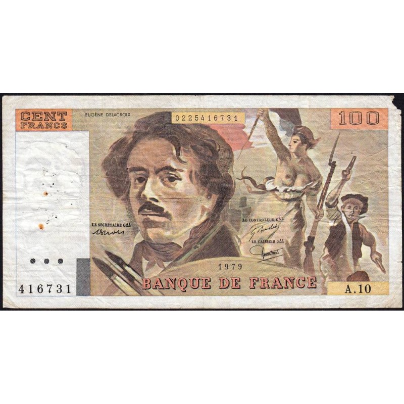 F 69-02a - 1979 - 100 francs - Delacroix - Série A.10 - Etat : B