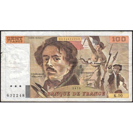 F 69-02a - 1979 - 100 francs - Delacroix - Série K.10 - Etat : TB-