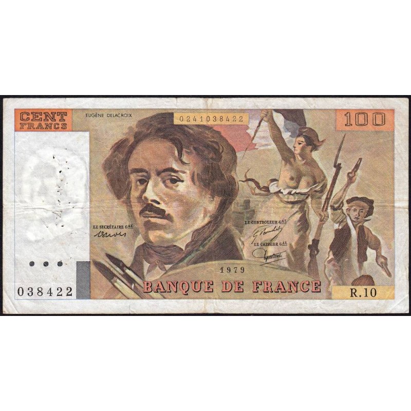 F 69-02b - 1979 - 100 francs - Delacroix - Série R.10 - Etat : TB