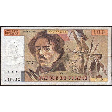 F 69-02b - 1979 - 100 francs - Delacroix - Série R.10 - Etat : TB