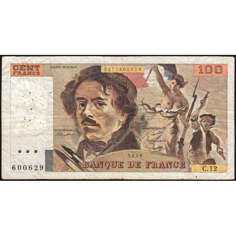 F 69-02c - 1979 - 100 francs - Delacroix - Série C.12 - Etat : TB-