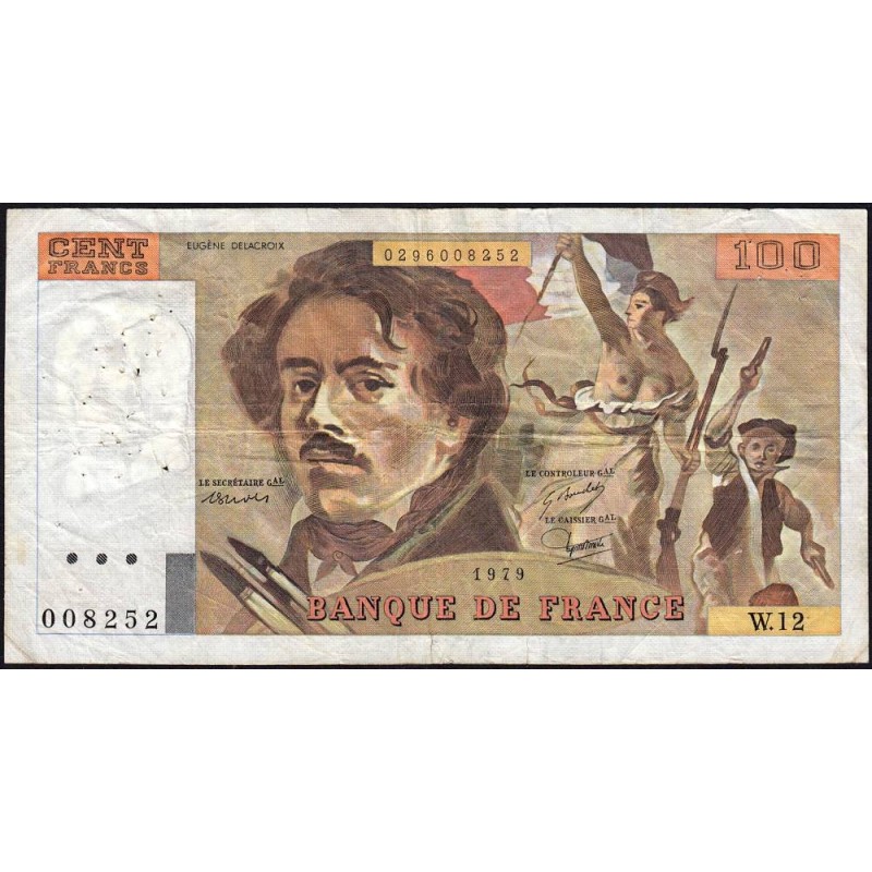F 69-02c - 1979 - 100 francs - Delacroix - Série W.12 (remplacement) - Etat : TB