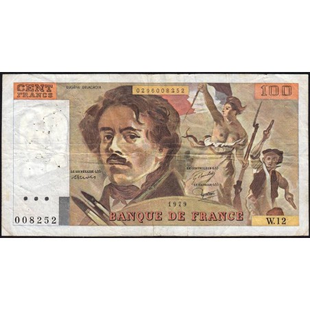 F 69-02c - 1979 - 100 francs - Delacroix - Série W.12 (remplacement) - Etat : TB