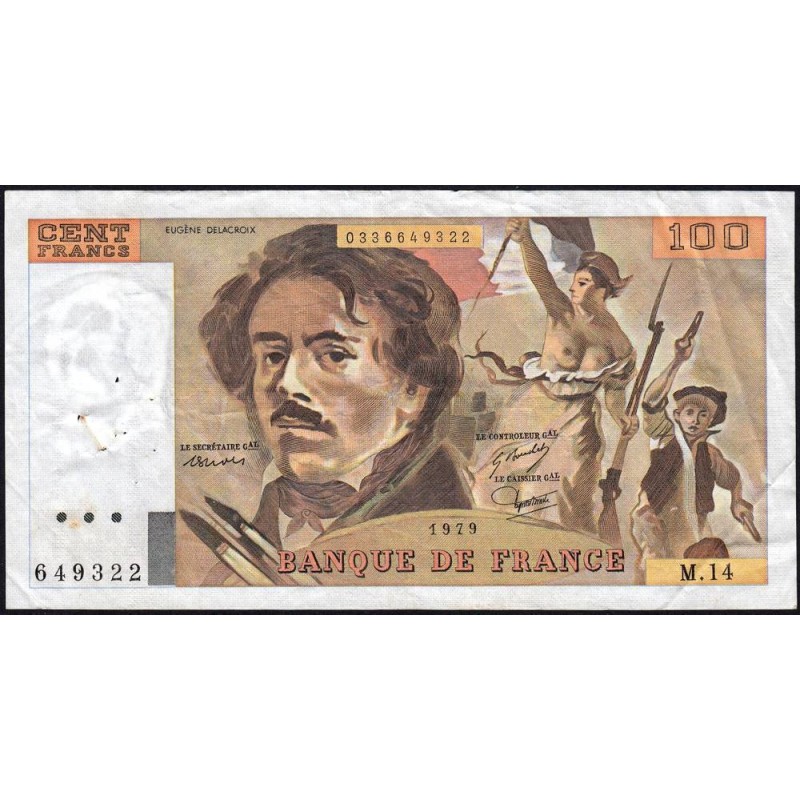 F 69-02c - 1979 - 100 francs - Delacroix - Série M.14 - Etat : TB