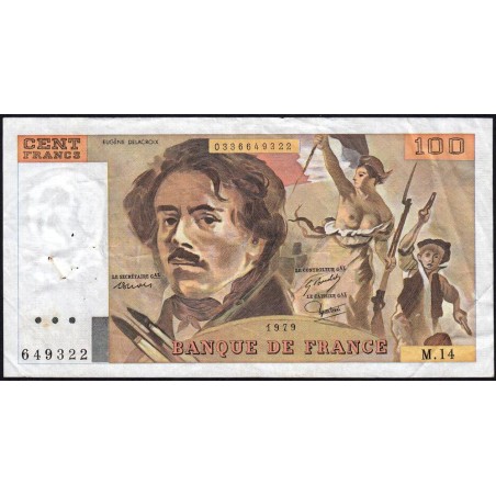 F 69-02c - 1979 - 100 francs - Delacroix - Série M.14 - Etat : TB