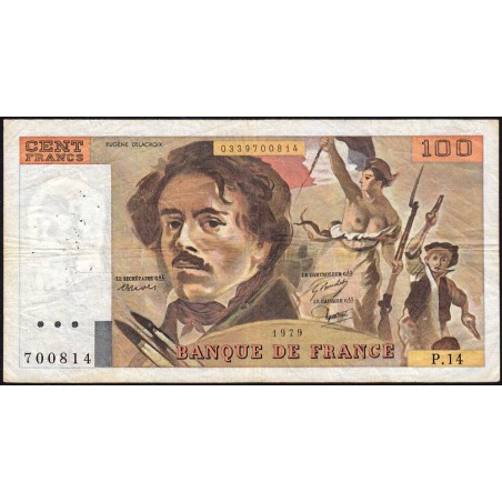 F 69-02c - 1979 - 100 francs - Delacroix - Série P.14 - Etat : TB-