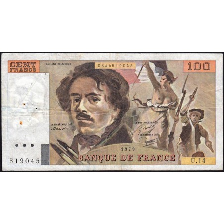 F 69-02c - 1979 - 100 francs - Delacroix - Série U.14 - Etat : TB-