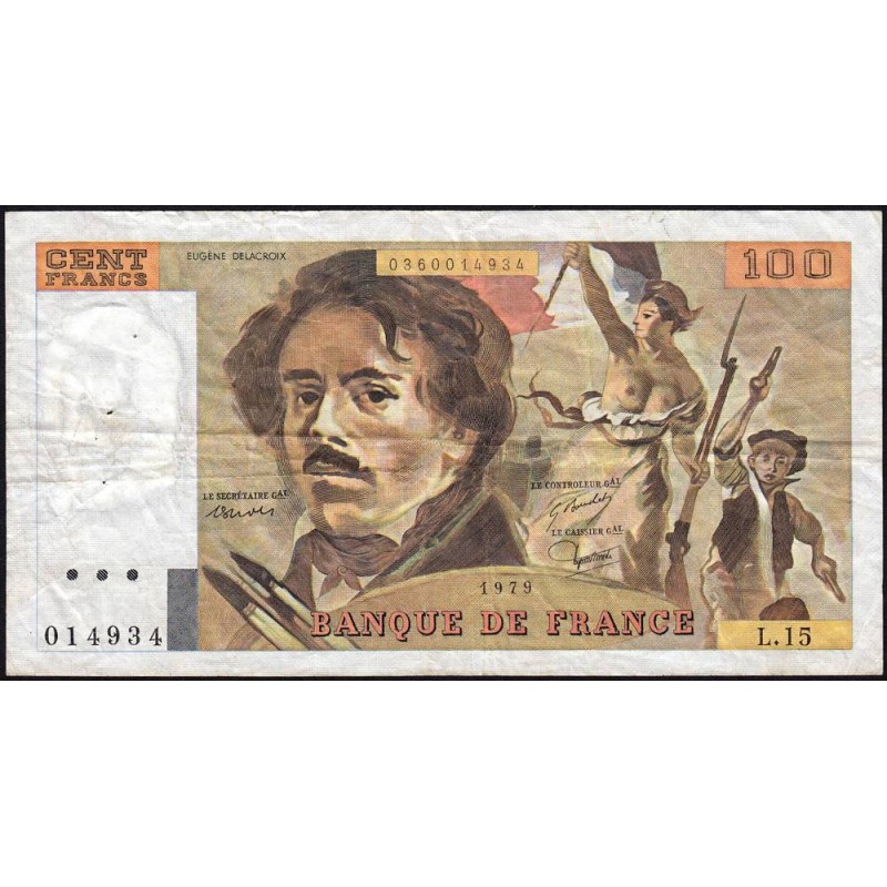 F 69-02c - 1979 - 100 francs - Delacroix - Série L.15 - Etat : TB