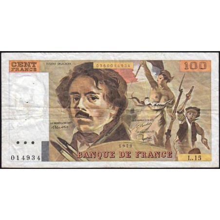 F 69-02c - 1979 - 100 francs - Delacroix - Série L.15 - Etat : TB