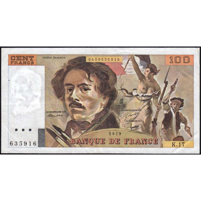 F 69-02c - 1979 - 100 francs - Delacroix - Série K.17 - Etat : TTB