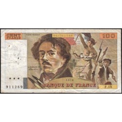 F 69-02c - 1979 - 100 francs - Delacroix - Série F.18 - Etat : B+