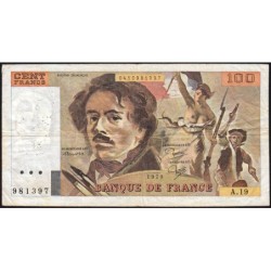 F 69-03 - 1979 - 100 francs - Delacroix - Série A.19 - Etat : TB-