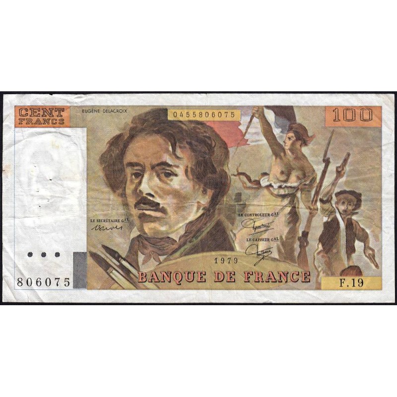 F 69-03 - 1979 - 100 francs - Delacroix - Série F.19 - Etat : TB-