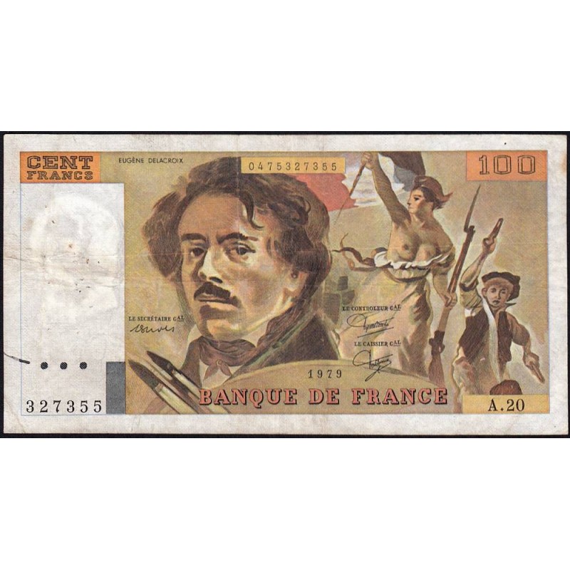 F 69-03 - 1979 - 100 francs - Delacroix - Série A.20 - Etat : TB