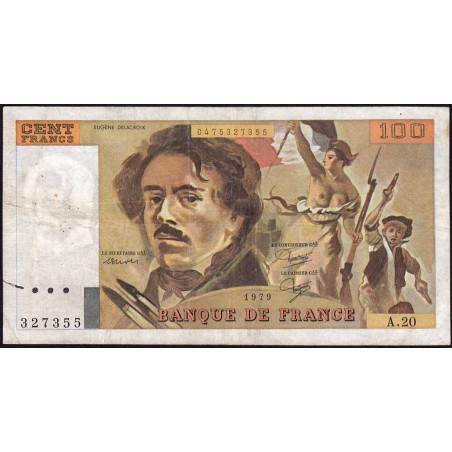 F 69-03 - 1979 - 100 francs - Delacroix - Série A.20 - Etat : TB