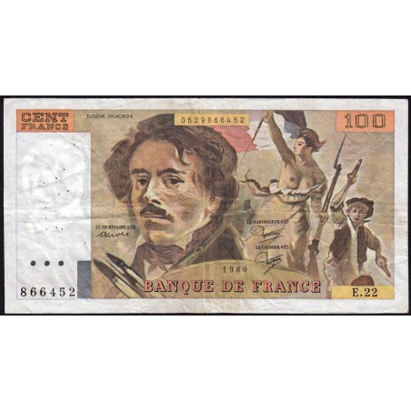 F 69-04a - 1980 - 100 francs - Delacroix - Série E.22 - Etat : TB