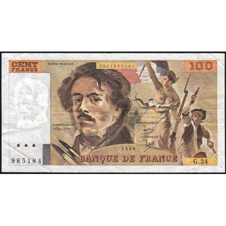 F 69-04a - 1980 - 100 francs - Delacroix - Série G.24 - Etat : TB