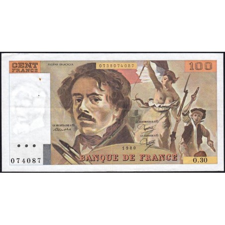 F 69-04a - 1980 - 100 francs - Delacroix - Série O.30 - Etat : TTB+