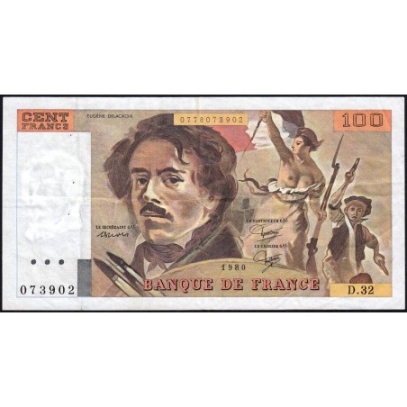 F 69-04a - 1980 - 100 francs - Delacroix - Série D.32 - Etat : TB+