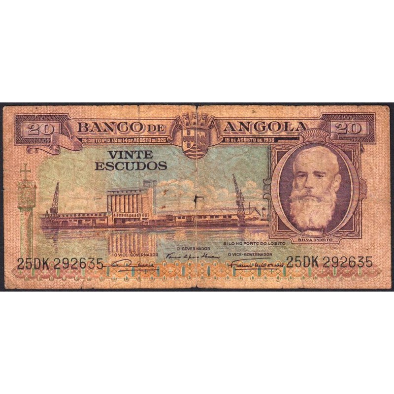 Angola - Pick 87 - 20 escudos - Série 25 DK - 15/08/1956 - Etat : B