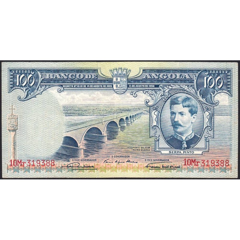 Angola - Pick 89a - 100 escudos - Série 10 Mr - 15/08/1956 - Etat : TTB