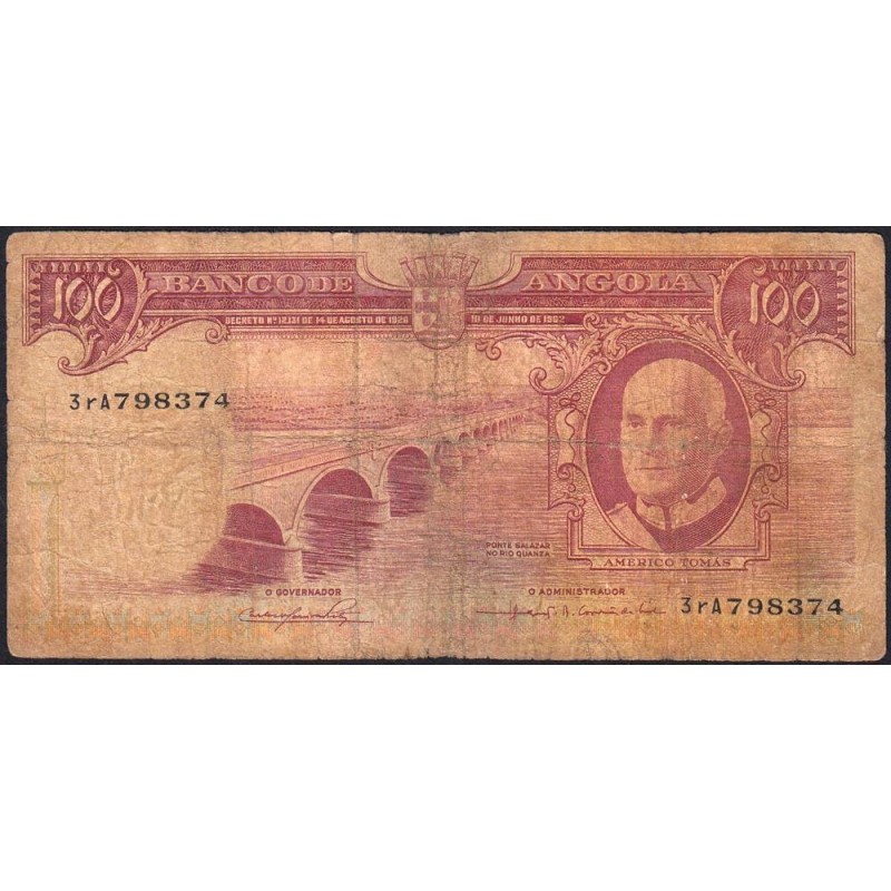 Angola - Pick 94 - 100 escudos - Série 3 rA - 10/06/1962 - Etat : B-