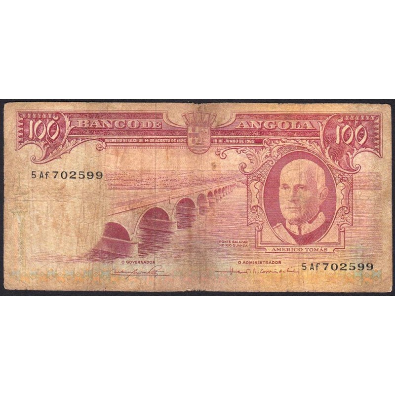 Angola - Pick 94 - 100 escudos - Série 5 Af - 10/06/1962 - Etat : B