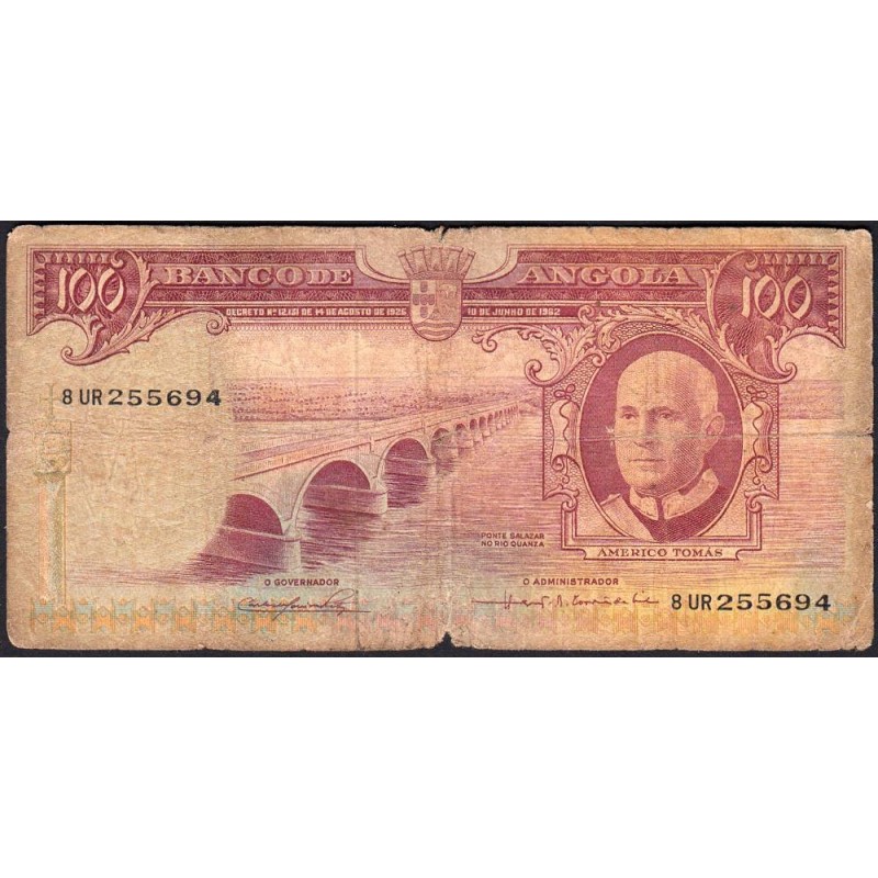 Angola - Pick 94 - 100 escudos - Série 8 UR - 10/06/1962 - Etat : B-