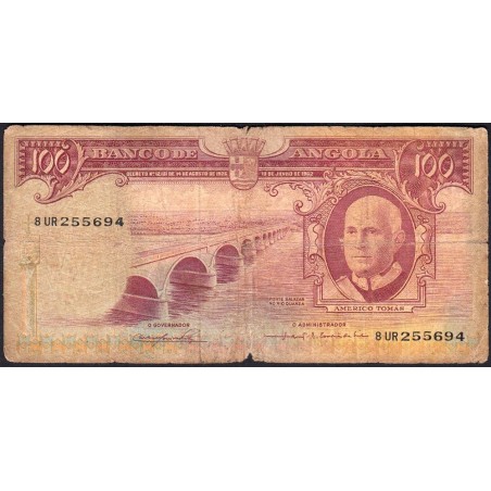 Angola - Pick 94 - 100 escudos - Série 8 UR - 10/06/1962 - Etat : B-