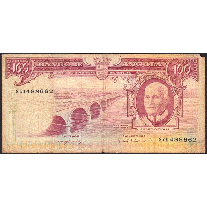 Angola - Pick 94 - 100 escudos - Série 9 cD - 10/06/1962 - Etat : B