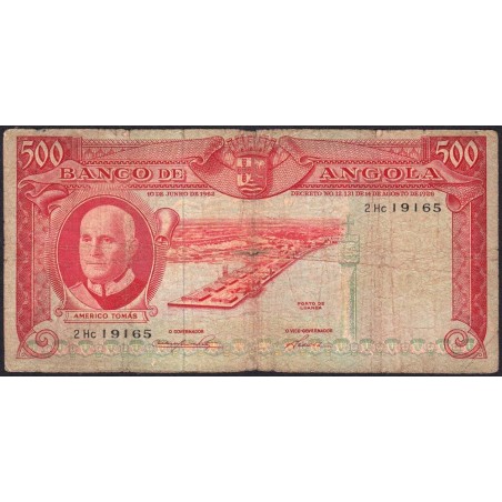 Angola - Pick 95 - 500 escudos - Série 2 Hc - 10/06/1962 - Etat : B-