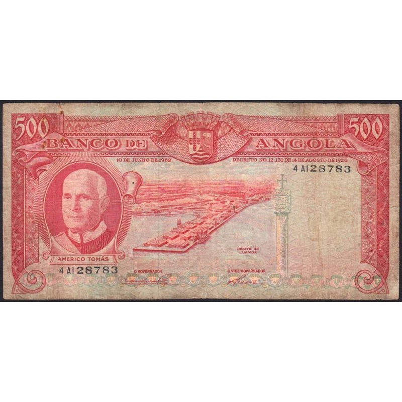 Angola - Pick 95 - 500 escudos - Série 4 Al - 10/06/1962 - Etat : B-