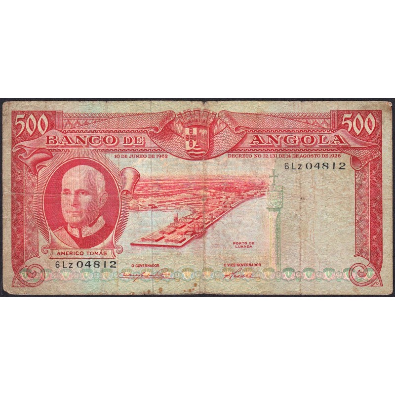 Angola - Pick 95 - 500 escudos - Série 6 Lz - 10/06/1962 - Etat : B