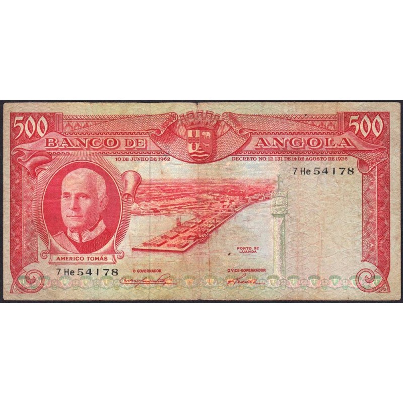 Angola - Pick 95 - 500 escudos - Série 7 He - 10/06/1962 - Etat : TB-