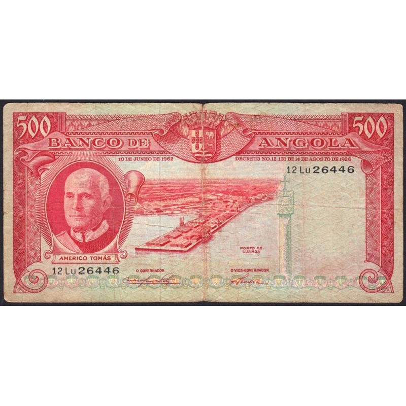 Angola - Pick 95 - 500 escudos - Série 12 Lu - 10/06/1962 - Etat : B
