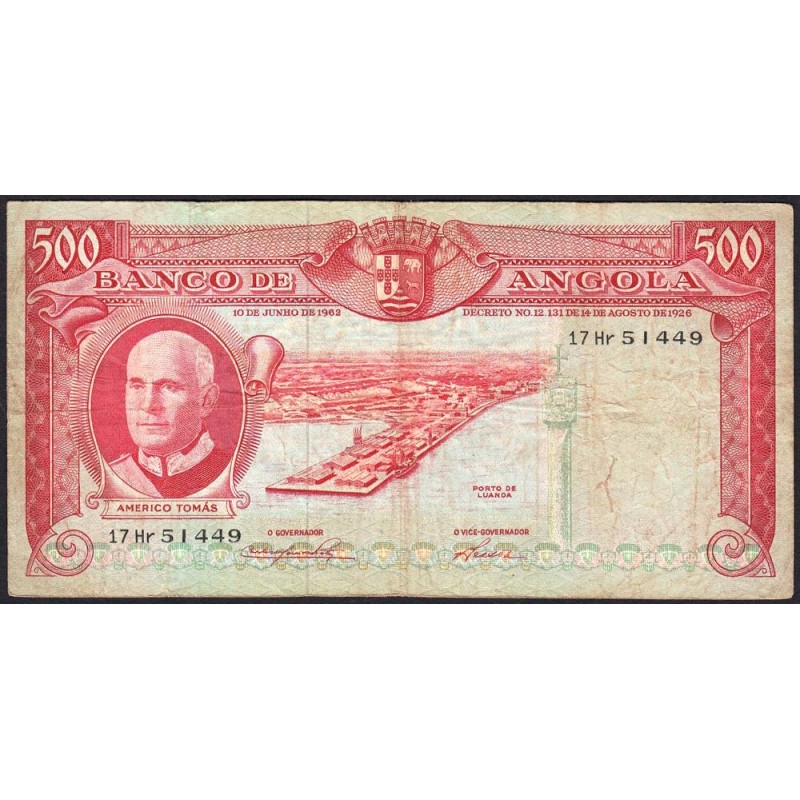 Angola - Pick 95 - 500 escudos - Série 17 Hr - 10/06/1962 - Etat : TB-