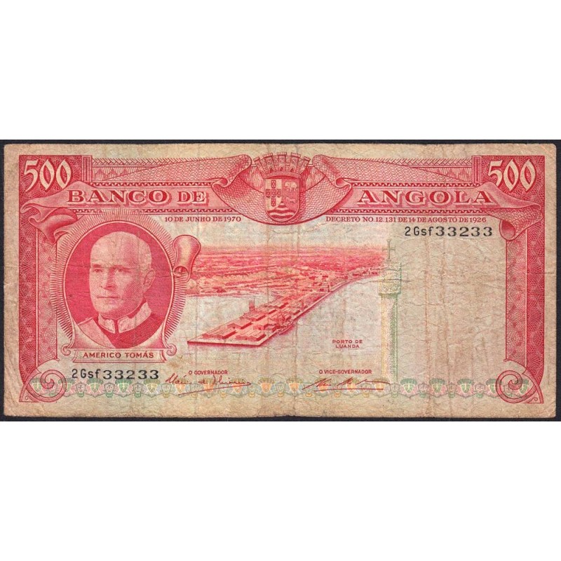 Angola - Pick 97_1 - 500 escudos - Série 2 Gsf - 10/06/1970 - Etat : B
